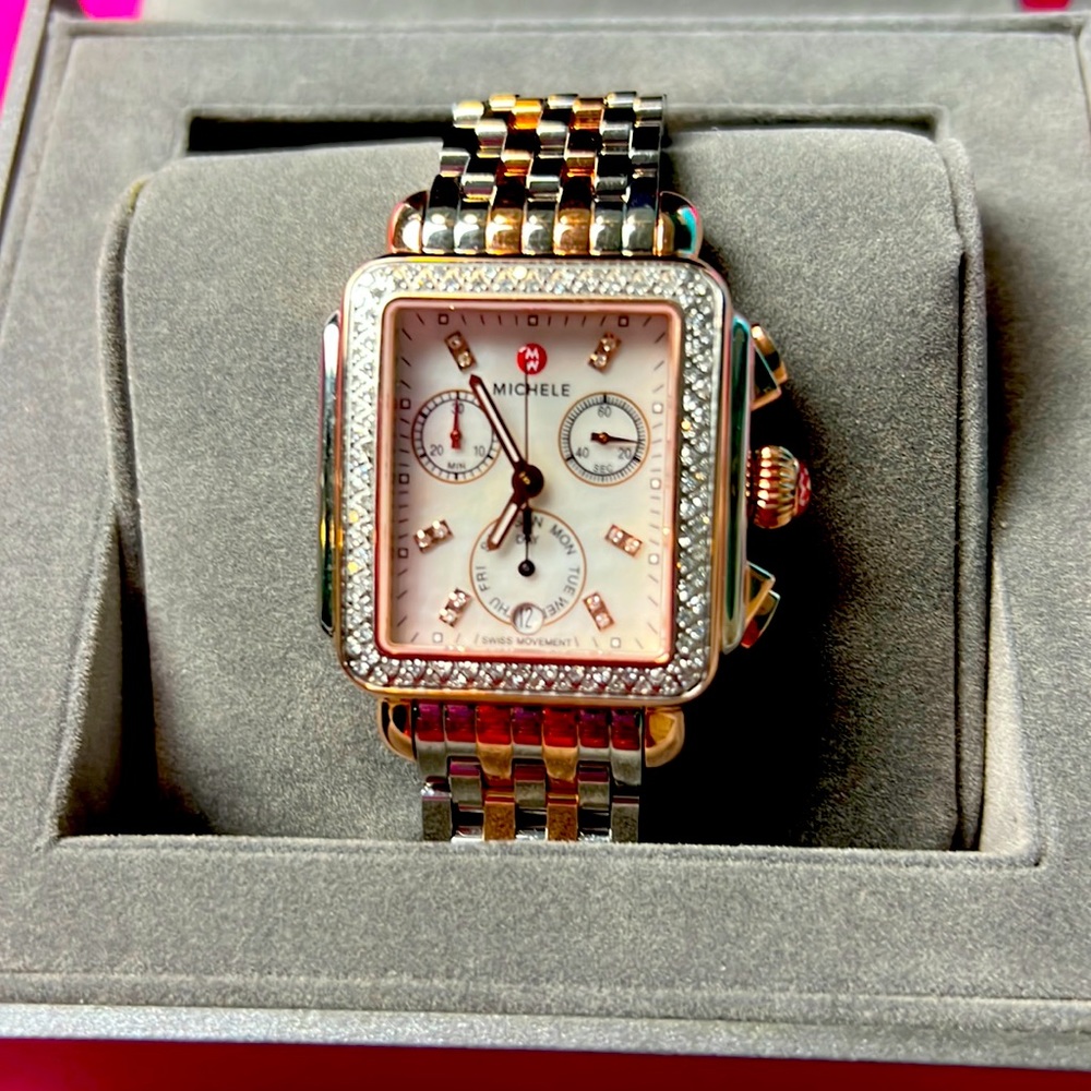 MICHELE DECO SIGNATURE DIAMOND TWO-TONE WOMEN'S FASHION WATCH - Picture 1 of 7